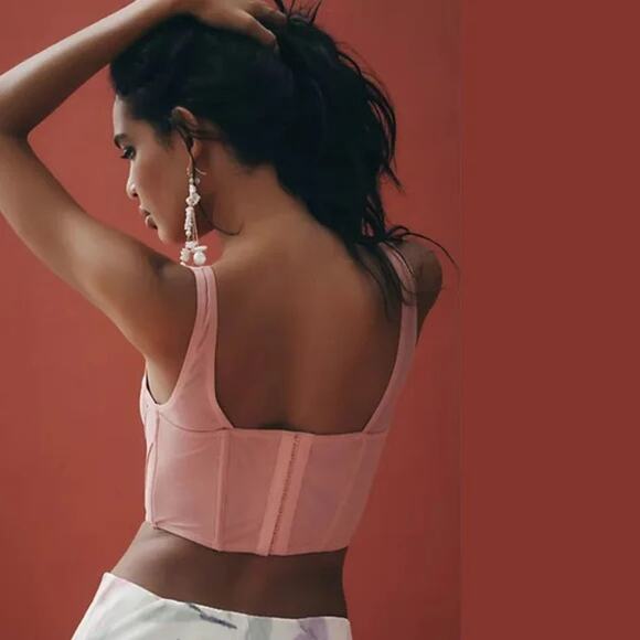 Anthropologie Mesh Corset Top, Hook and Eye Closures  Pink Sz M. New - Picture 3 of 11